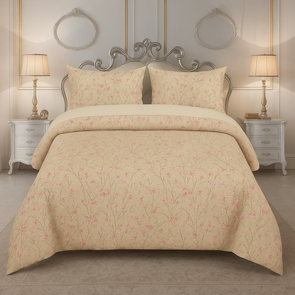 Rooma Crystal Cotton King Size Bed Sheet – Beige Floral Print (Design #8845)