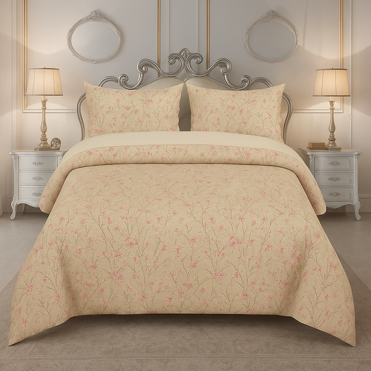 Rooma Crystal Cotton King Size Bed Sheet – Beige Floral Print (Design #8845)