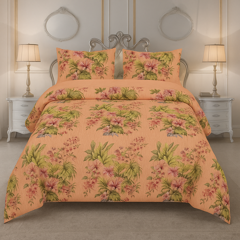 Rooma Premium Crystal Cotton King Bed Sheet – Floral Design 8884