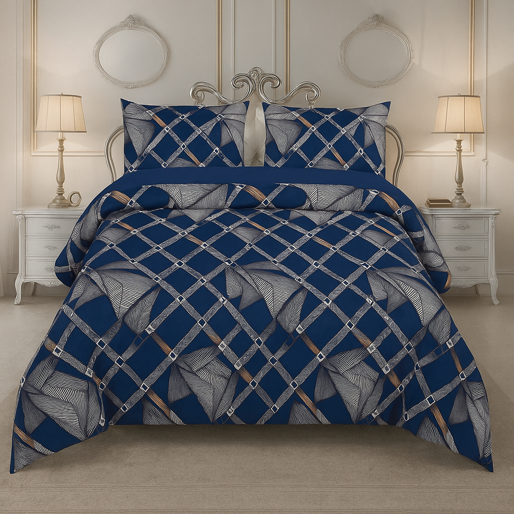 Rooma Crystal Cotton King Size Bed Sheet – Bold Geometric Elegance Design #8984