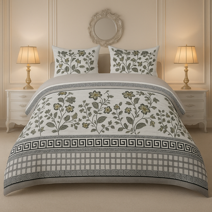 Crystal Cotton King Size Double Bed Sheet By Rooma - Elegant Floral Design (Design #5724)