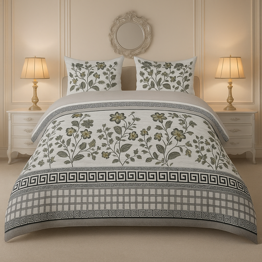 Crystal Cotton King Size Double Bed Sheet By Rooma - Elegant Floral Design (Design #5724)