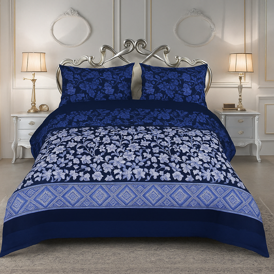 Crystal Cotton King Size Double Bed Sheet By Rooma - Elegant Floral Design (Design #8332)